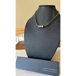 Silpada Designs Sterling Silver & Green Triple Cord Leather Necklace With Box